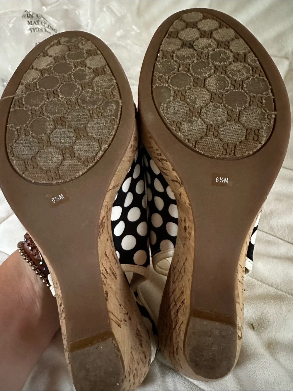 Franco SARTO Polka Dot Peep-Toe Slingback Wedges - Black & White